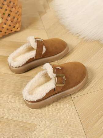 1 Pair Girls' Slip-On Closed Toe House Slippers, Autumn/Winter 2025 Season. 1 Pair Boys' Fluffy Warm Outdoor Slippers