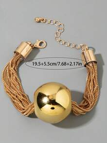 1pc Minimalist Vintage Coin Style Copper Chain Beaded CCB Large Bead Bracelet, Unique Design Jewelry Gift For Women, Versatile For Daily Wear And Any Occasion