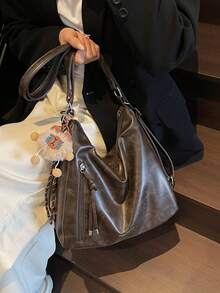 High Quality Crossbody Bags For Women Vegan Leather Hobo Handbags Fashion Shoulder Purse With Adjustable Strap Multi-Functional Backpack Shoulder Handbag + Free Pendants