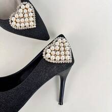 1 Piece Simple High-End Imitation Pearl Big Heart-Shaped Shoe Flower Shoe Clip Detachable Shoe Buckle Accessory, Fashionable And Versatile - Gold - View 6