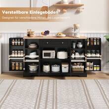 Multifunctional Kitchen Buffet – 138cm Sideboard With Drawer, Shelf Doors And Adjustable Shelves – Modern Design With Tip-Over Protection, For Kitchen, Living Room And Family Room. - 黑色+中密度纖維板 - 查看 10