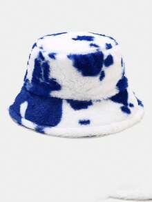 Classic Autumn/Winter New Solid Color Cow Print Faux Fur Fisherman Hat, Korean Fashion Faux Fur Fluffy Thick All-Match Casual Retro Party Streetwear Polyester Fiber Decorated Hat