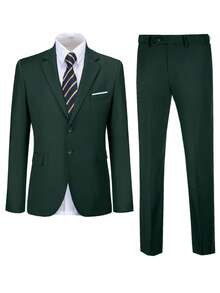 Mens' Suit Set Classic Slim Fit Suit Jacket & Pant 2 Piece Set Lapel Single Breasted Blazer Suit For Men Grassland Wedding Business Party Prom Dress Tuxedo Outfits Trajes Para Hombres Elegantes Designer Inspired Size XS-3XL - 墨綠色 - 查看 10