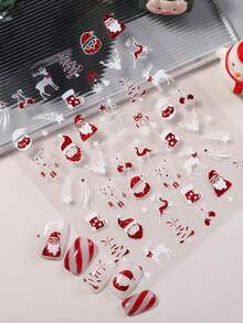 Christmas Series Nail Stickers Flat With Back Glue Cartoon Christmas Snowman Reindeer Nail Stickers Accessories