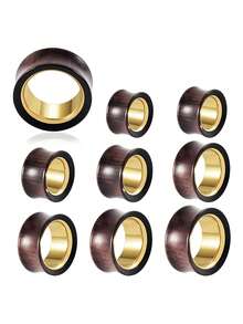 1PC Hollow Gold Stainless Steel/Sandalwood Double Color Ear Plugs Wood Ear Gauges/Expander/Stretcher Piercing Body Jewelry - As Shown - View 43