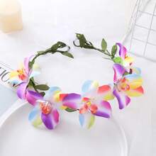 1pc Romantic Bride Wedding Floral Headband, Fairy-Like Nature Style Wreaths & Crowns Tiara Costume Crown Hair Garland Hair Vine Headpiece Hair Circlet Tiara, Hawaiian Outfit For Women, Summer Accessories, Accessories - Purple - View 14