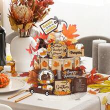 Thanksgiving Tiered Tray Decor Set 15Pcs Wooden Fall Table Signs For Home Office Party Decor - Multicolor - View 4