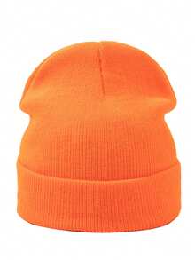 1 pieza Gorro de punto de unicolor unisex para exteriores, adecuado para uso diario en invierno - Naranja - Ver 5