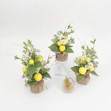 3 pièces Charmant arbre de citron artificiel avec corde de toile de jute - Mini plante en pot pour la décoration de la maison et du bureau, parfait pour une utilisation intérieure/extérieure, affichage saisonnier polyvalent