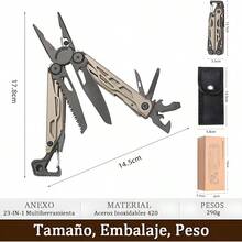 Lumbor37 Multiherramienta Multitool 25 en 1, Alicates Multiherramienta, Destornilladores, Abridor de Botellas, Alicates de Cuchillo de Camping (Marrón) - Marrón - Ver 8