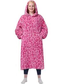 Waitu Wearable Blanket Sweatshirt Gifts Women And Men, Warm And Cozy Blanket Hoodie, Thick Flannel Blanket With Sleeves And Pocket - Gray - Leopard Pink - View 12