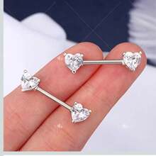 Kit 2 Stainless Steel Nipple Piercings With Heart Zirconia - 銀色 - 查看 1