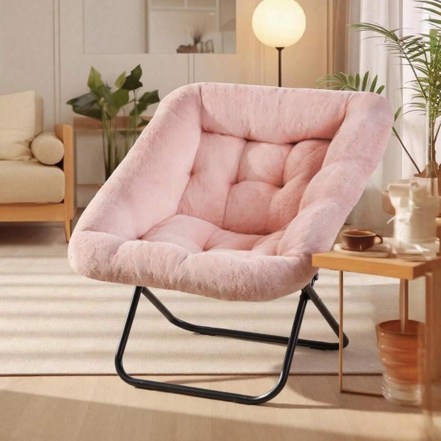 Sweetcrispy Comfy Chair For Adults, Soft Faux Fur Folding Lounge For Bedroom Living Room Dorm Rooms Flexible Reading Chair For Teens, Large Size Foldable,Square-Pink - 粉色 - 查看 1