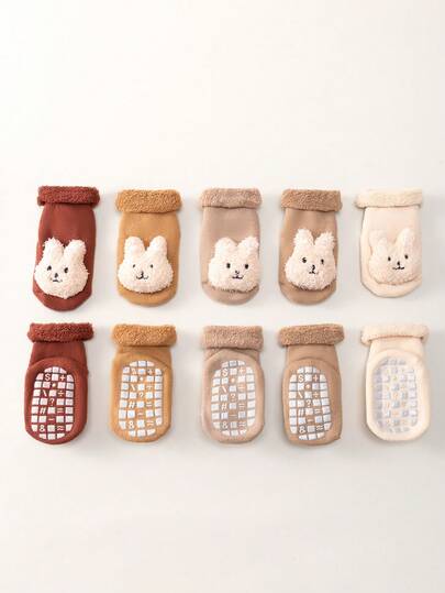 Random 1/4 Pairs Newborn Baby Socks With Looped And Thickened Fur, Autumn And Winter Styles, Baby Midsole Anti Slip Floor Socks, Toddler Socks