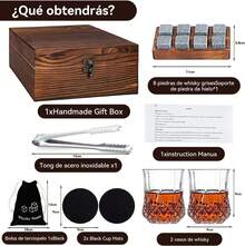Juego de Vasos para Whisky con Palet,Whiskey Set de Regalo con 2 Vasos para Whiskey,8 Piedras de Whisky y Bolsa Transportadora,Pinzas de Acero,2 Posavasos,Regalos para Hombre,Papa,Novio,Marido - 1 - Ver 3