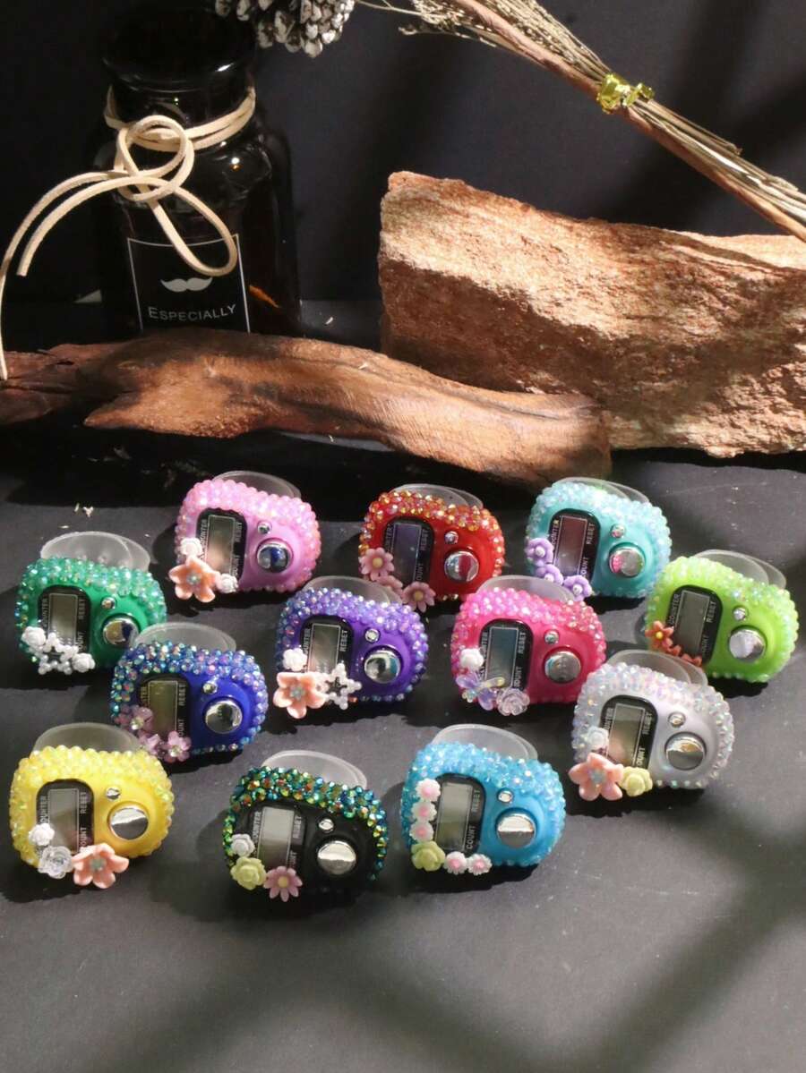 1pc/5pcs/10pcs Spring Willow & Crescent Moon | Chinese Style Enamel X Arabic Pattern With Flower & Rhinestone Counter, Ramadan Prayer Counter - Multicolor - View 1