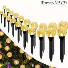 (Upgraded Larger Size) 1 Pack 20 LED Solar Powered Pathway Lights, Paper Box Packaging 3.6cm Crystal Bubble Ball, Turns Off During Daytime, Lights Up At Night, Fairy Tale Path Lights, 8 Lighting Modes For Camping, Party, Trail, Summer, Lawn, Yard, Garden, Wedding Party, Christmas Decoration