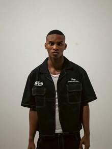 Men's Shirts New Denim Shirt Retro Buttons Washed Men'S Fall And Winter Models Casual Loose Versatile Light-Colored Niche Small Stand-Up Collar Fashion Hip Hop Pocket Shirt - Black - View 6