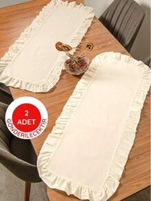 Linen 2-Piece Ruffled Table Runner Set | Elegant Dining Table Decoration | Durable & Stylish | 40 X 110 Cm - Made In Turkey - Creamy White - View 7
