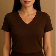 Kit Of 4 Basic V-Neck Short Sleeve Ribbed Blouses - White, Beige, Brown, Wine - View 3