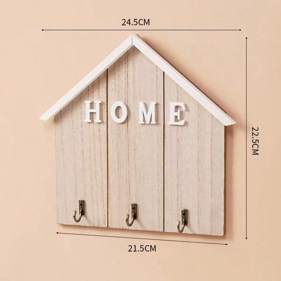 1 个 2D 简约乡村木质墙壁钥匙挂钩，1 个 2D“HOME”字母墙壁挂钩，适用于入口、客厅装饰、悬挂钥匙、衣服、小物品、商业酒店装饰 - 彩色 - 查看 1