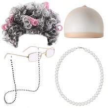 8-Inch Grandma Curly Hair Wig With Curling Iron Set Dress Up Wig, Synthetic Role-Playing Headdress, Retro Style, Elegant Headdress, Curling Iron Compatible, Wavy Hair Piece, Hair Volume Enhancer, Theater Performer, Retro Lovers Suitable For Role-Playing, Halloween Theme Party-Anime Hairstyle, Halloween Costume, Bright Shape, Durable Material, A Must For Role-Playing Lovers - Multicolor - View 8