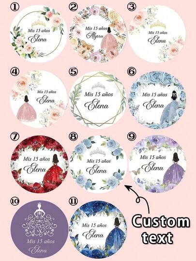 1/25/50pcs Custom Text 15th Birthday Crown Stickers, Personalized Custom Birthday Party Decoration Labels Circular Stickers With Butterfly And Floral Pattern Designs, Suitable For Themed Parties, Suitable For Sweet 15th Birthday Parties, Multi-Functional, Reusable, Ornamental, Adhesive, Exquisite, Stylish, Cute, Soft, Colorful, Cartoon, Custom,