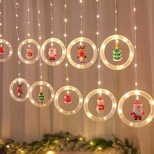 Luci a tendina natalizie a LED, luci a filo di rame a LED con design a cartone animato di Babbo Natale per decorazioni natalizie per interni, decorazioni per finestre, lampade natalizie, decorazioni natalizie per camera da letto di casa