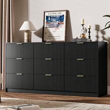 BVFUKA 9 Drawer Dresser Fluted Modern Wide Chest Gold Handles Storage Cabinet For Bedroom Living Room Entryway - 黑色 - 查看 8