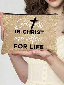 Sister's Gift, Birthday Gift For Sister-In-Law/Younger Sister, Graduation/Christmas Gift For Girlfriend/Younger Sister, Sisters In Christ Are Sisters For Life - Cosmetic Bag Gift, Large Capacity Women's Travel Makeup Bag, DIY Storage Bag, Gift For Girls, Lightweight Foldable Storage Bag, Suitable For Personal Travel Cosmetics Storage.