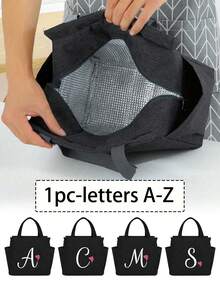 Insulating Lunch Bag, Letter Print Women Cooler Handbags Student Thermal Lunch Bags, For Work Canvas Food Tote Bag, High-Capacity Thermal Bag, For Women Insulated Refrigerated Lunch Box Bag, Picnic Bag, Fridge Bag Name Initials Letter Pattern Cooler Lunch Box ,Ice Pack Food Storage Bag For Traveling Portable Waterproof Bag Insulated Lunch Bag Lunchbox