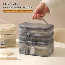 1 件尼龙化妆包，休闲风格，双层网眼洗漱包，轻便旅行化妆包，多隔层，网眼透明多层化妆品收纳包带手柄，大容量旅行洗漱包 - 彩色 - 查看 2
