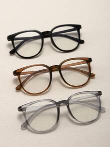 1 Peça Óculos Grandes de Armação Plana sem Maquiagem, Miopia Estudantil, Marrom Frio Explosivo - Multicolorido - Visão 4