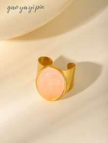 18K Gold Stainless Steel Natural Cat's Eye Stone Women's Ring, Available In Tiger Eye, Emerald, Rose Quartz And More Colors, Unisex Couple Design, Suitable For Daily Wear And Gifting