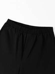 Black Round - Necked Three - Quarter Sleeve Top + Slim Capri Pants Minimalist Set Spring - Black - View 6