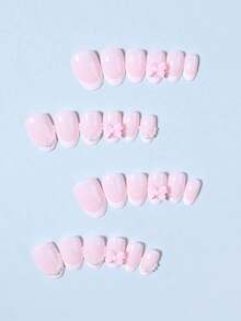 24pcs Oval Pink Bow Pearl Design White French Acrylic Short Press-On Nails Set, Includes: 1pc Jelly Gel And 1pc Nail File, French Manicure, Suitable For Women And Girls Daily Wear And Party, Nail Art Supplies - Nhiều màu - Xem 11