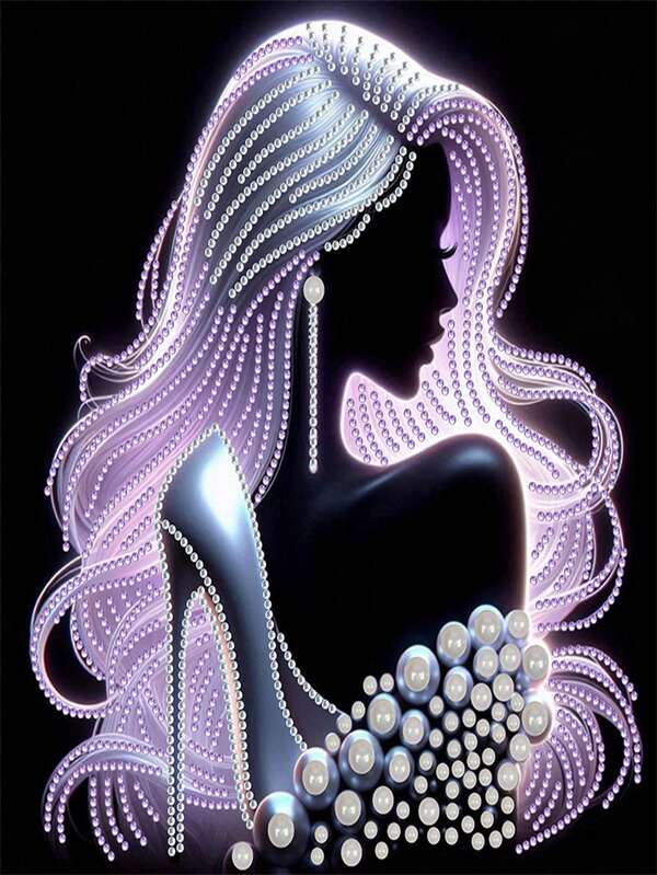 1 Stück - Kreatives, traumhaftes Diamant-Malset mit weiblicher Silhouette, DIY Rund-Diamant-Malerei Dekorative Handwerkskunst, Geschenk für Hobbys, Wanddekoration, verschönere dein Zuhause, geeignet für Schlafzimmer, Büro, Wohnzimmer, Arbeitszimmer, ohne Rahmen, 11.8x11.8 Inches