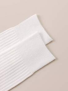 1 Paio di Calze Lunghe Alla Caviglia in Cotone Donna, Colore Unito Costine, Stile Minimalista Alla Moda per la Scuola, Calze Calde e Confortevoli - Multicolore - Visualizzare 8