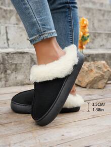 Women's Plush Comfortable Non-Slip Durable Faux Rabbit Fur Slide Slippers, Faux Suede Lining - Black - View 3