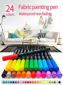 1pc 12/24 Colors Fabric Marker Pens, Smooth Drawing, Bleed-Proof, Waterproof, Colorfast, For DIY Clothing, Canvas Shoes, Children's Hand Painting
