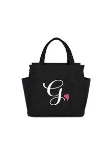 Insulating Lunch Bag, Letter Print Women Cooler Handbags Student Thermal Lunch Bags, For Work Canvas Food Tote Bag, High-Capacity Thermal Bag, For Women Insulated Refrigerated Lunch Box Bag, Picnic Bag, Fridge Bag Name Initials Letter Pattern Cooler Lunch Box ,Ice Pack Food Storage Bag For Traveling Portable Waterproof Bag Insulated Lunch Bag Lunchbox