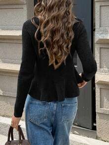 FOR BEAUTY Autumn And Winter Solid Color Round Neck Long Sleeve Waist Slimming Sweater Women's New Daily Casual Commuting Cardigan Fashionable Elegant Simple Coat Christmas Warm Sweater Top New Year