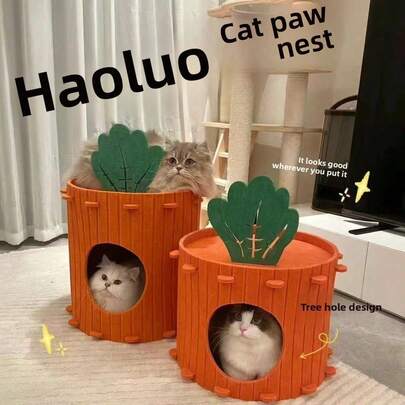 1 pezzo Cuccia per gatti da interno, tana in feltro pieghevole per gatti, letto a tunnel chiuso a forma di carota, adatto per animali domestici grandi e multipli fino a 22 Lbs, resistente ai graffi