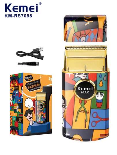 Kemei 1个电动光头剃须刀，男士可充电无线迷你剃须刀，7500转/分钟，便携式理发器剃须刀