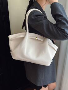 New Solid Color Retro High-End Leather Women's Fashion Shoulder Bag, Crossbody Handbag, Multi-Functional Special Edition, Exquisite And Elegant, Large Capacity, Durable, Lightweight, Versatile For Shopping, Work, Travel, Business, Cosmetic Storage Tote Bag , Office Bag - Multicolor - View 8