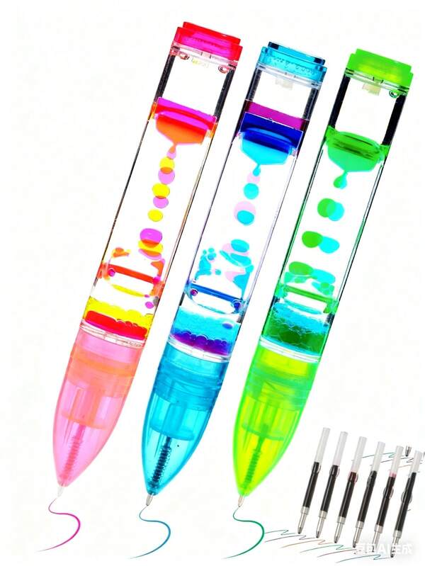 1 Pack Liquid Timer Pen With Extra Ink Packs- Retractable Ballpoint Pen With Colorful Moving Bubbles & Droplets - Relaxing Calming Fidget Sensory Writing For Kids & Adults- 3-Colorful Liquid Ballpoint Pen For Back To School Gift,Stocking Stuffers, Easter Basket Stuffers -Fidget Pen For Stress Relief And Anxiety(Red, Green, Blue)