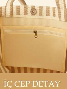 Liora Cotton Herringbone Pattern Tote Bag – Lightweight, Modern Everyday Bag 45*35 - Black - View 3