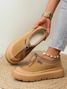Women's Winter Snow Boots Thickened Thermal Lined Boots Women,Round Toe Leather Thick Soles Slip-On Platform Boots Platform Warm Winter Boots For Women ,Casual Shoes Women Plus Size Black Boots,Fur Boots - Khaki - View 1