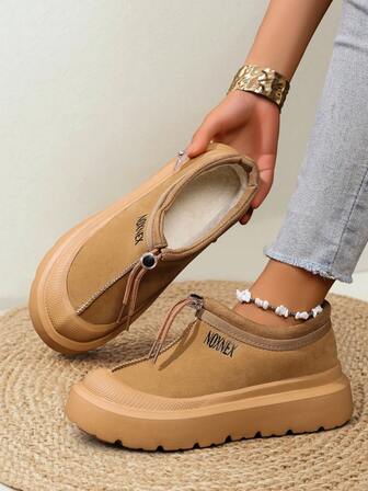 Women's Winter Snow Boots Thickened Thermal Lined Boots Women,Round Toe Leather Thick Soles Slip-On Platform Boots Non-Slip Wear-Resistant Waterproof Warm Winter Boots For Women ,Casual Shoes Women Plus Size Black Boots,Fur Boots