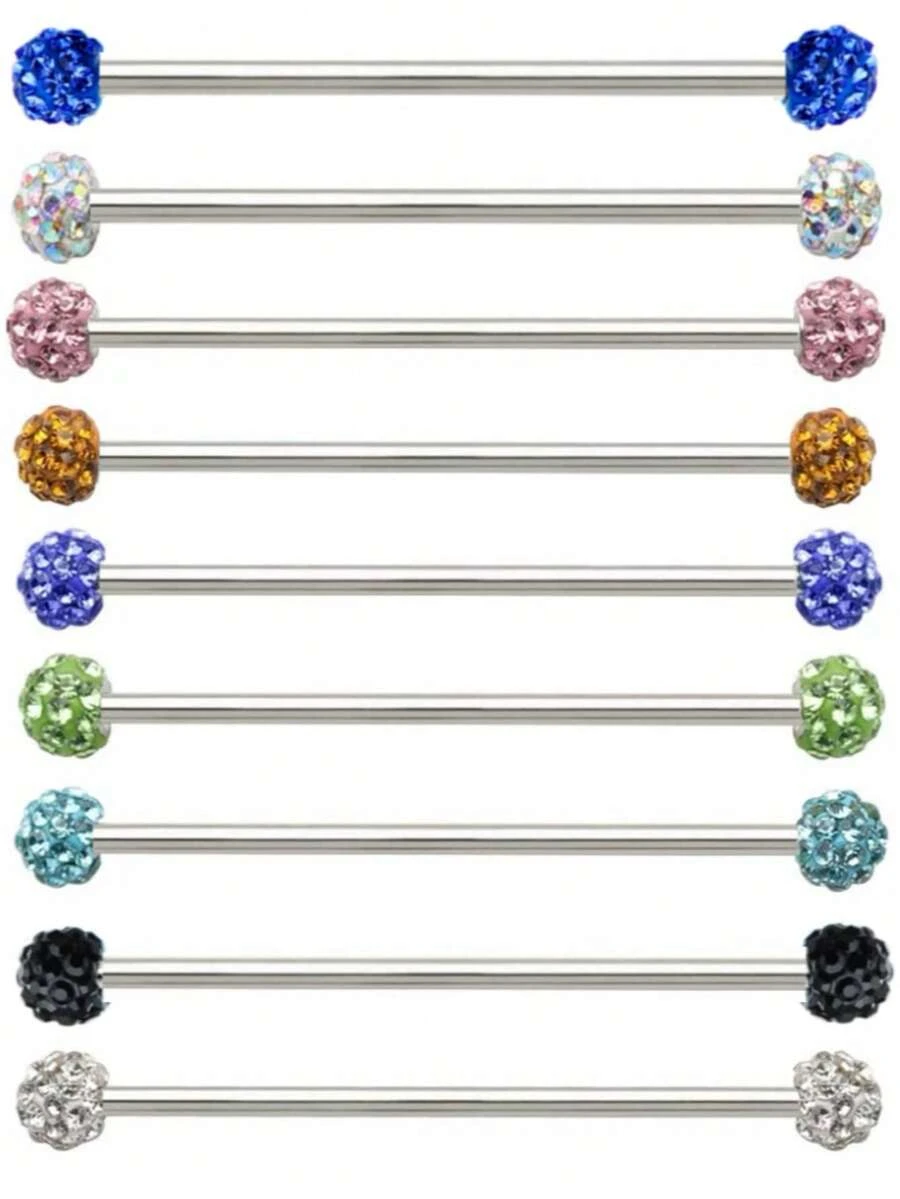 1pc Fashionable Stainless Steel Clip Ceramic Ball Industrial Bar, Suitable For Women's Daily Wear